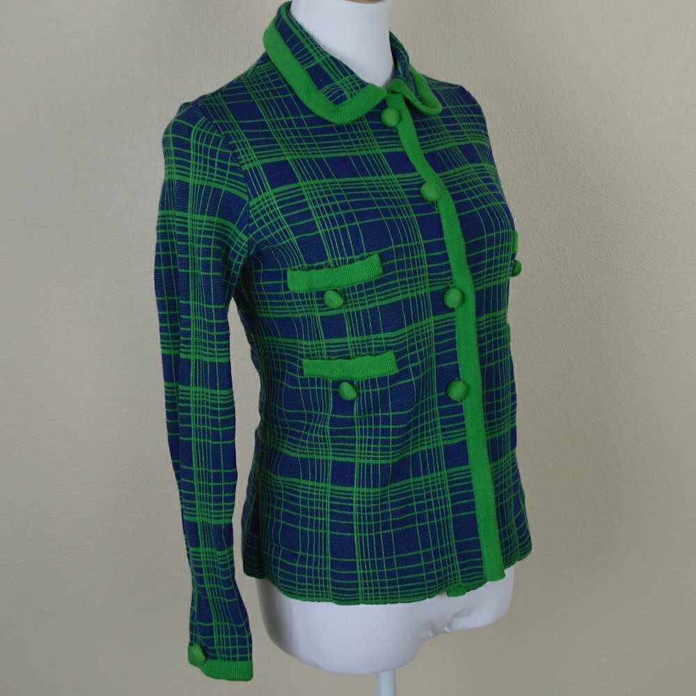 Vintage 60s 70s Knit Plaid Blazer Jacket - Picture 4 of 8